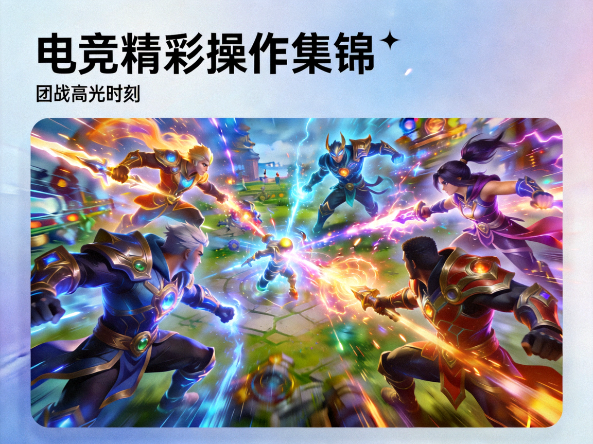 电竞比赛精彩操作集锦视频封面，游戏内团战画面